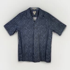 LL Bean Button Up Short Sleeve Shirt - Mens L Tall - Blue Geometric